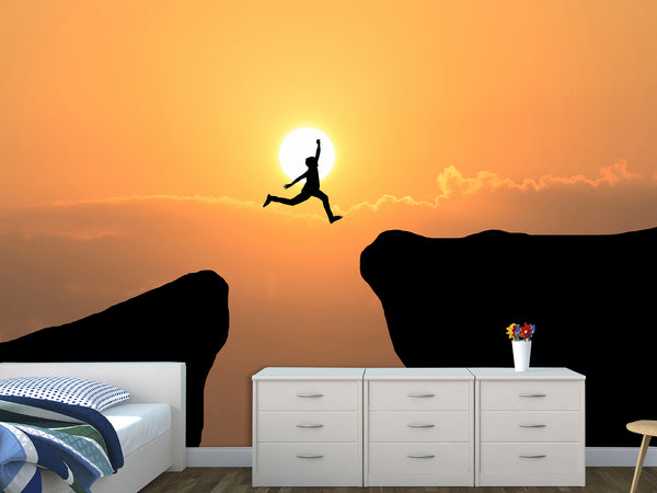 Peel and Stick Wallpaper Leap Over the Abyss – A Test of Courage Wallpaper for Bedroom or Living Room