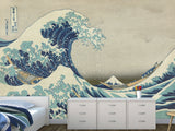 Non-Woven Full Wall Vintage Style Art Print Wallpaper, Japanese Style "The Great Wave Off Kanagawa"