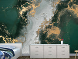 Art Print Accent Wall Self-Adhesive Wallpaper "Gray-Green Abstract Marble" – Decor for Bedroom, Living Room, Office