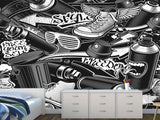 Comic Style Print High-Quality Vinyl Wallpaper Peel and Stick For Wall For Teen Room Studio "Black And White Graffiti"