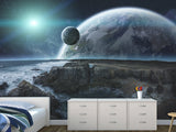 Non-Woven Wallpaper for Bed Wall in Bedroom Design Cosmic Planets 3D Mural