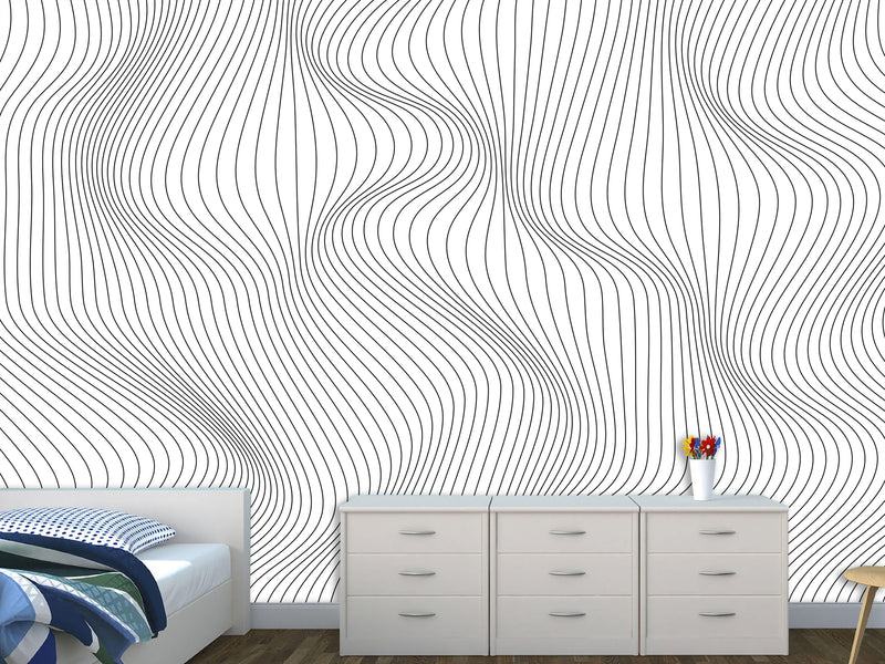 Black and White Self-Adhesive Wallpaper for Living Room and Office "Spiral Abstraction" for Futuristic Design