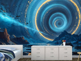 Fantasy Plot Combined With Nature Peel and Stick Mural For Creative Game Room Or Bedroom Design Wall Print "Portal In The Canyon Above The Lake" 🌄✨