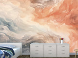 Print Abstraction On Wall Vinyl Wallpaper Peel and Stick For Bedroom Living Room "Pink Blue Waves"