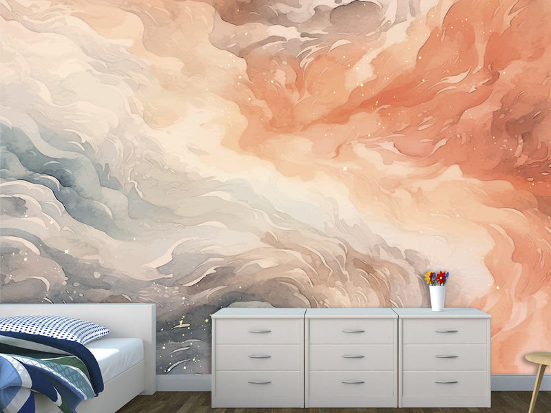 Print Abstraction On Wall Vinyl Wallpaper Peel and Stick For Bedroom Living Room "Pink Blue Waves"