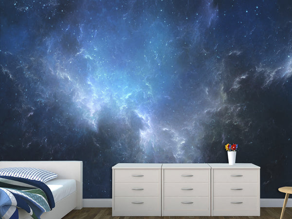 Peel and Stick Wall Mural Full-Wall Photo Wallpaper "Dark Blue Galaxy Ink Art" Art For Bedroom Or Office