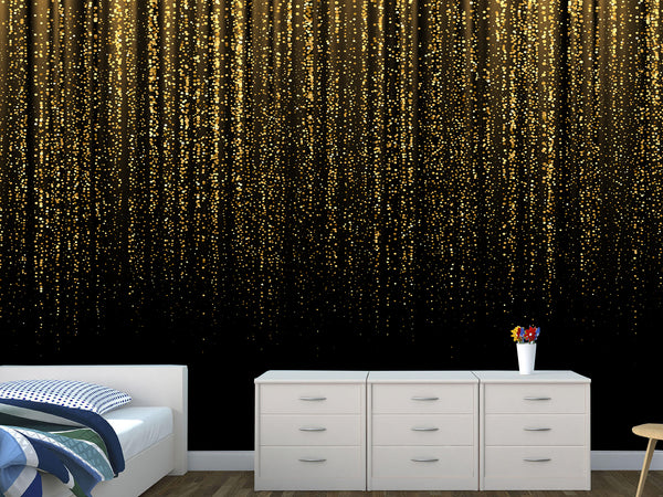 Peel and Stick Vinyl Wallpaper for Living Room or Hallway Golden Rainfall Art Full Wall Mural