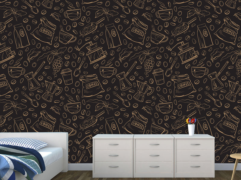 Themed Vinyl Wallpaper Peel and Stick Mural for Coffee Lovers, Perfect for Kitchen, Cafés, Dining Room, Office 'Coffee Art' ☕