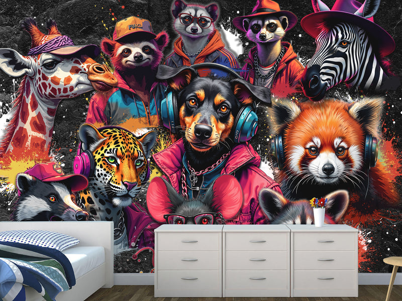 Non-Woven Wall Murals Print For Home "Cool Beasts", Decor For Bedroom, Living Room, Office