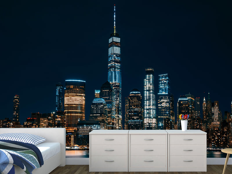 Modern Non-Woven 3D Wallpaper Mural for Bedroom – "Bright City Lights" (Perfect Above the Bed)