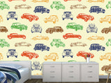 Non-Woven Photo Wallpaper Multicolored Vintage Cars – Colorful Accent for Office or Living Space