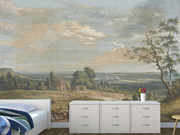 Peel And Stick Wall Mural Art Print Paul Sandby – A Distant View of Maidstone for Living Room or Bedroom Design