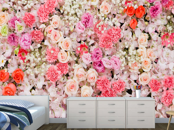 Self-Adhesive Mural Full Wall Blush Rose Art for Home or Bedroom Decor