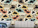 Dino Print Vinyl Peel and Stick Mural For Teen Room, Statement Wall In Office Or Workout Zone "Various Dinosaurs"