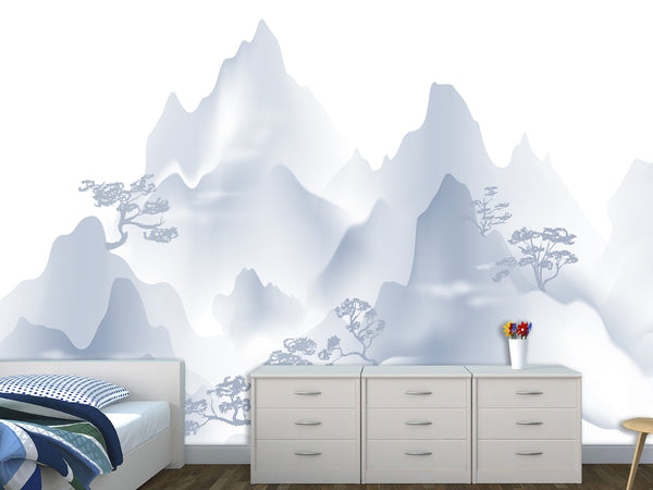 Peel & Stick Mural For Full Wall Minimalist Japanese Mountain Landscape Mural for Home Desing