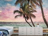 Natural Print Traditional Wall Mural 'Tropical Beach at Sunset', Decor for Office, Bedroom, Living Room