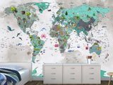 Peel and Stick Vinyl Wallpaper with the pattern “Children's map of the world”, decor for children's room