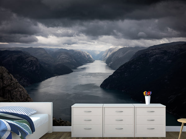 Non-Woven Mural Nature-Inspired Fjord Wallpaper – Scenic Wall Mural For Bedroom Or Living Room