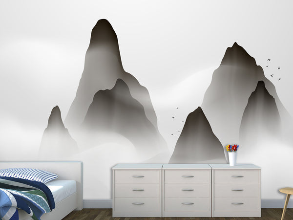 Full-Size Self-Adhesive Wallpaper – Minimalist Clouds Over Mountains Mural For Living Room Or Lounge
