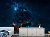 Sea Print Peel and Stick Wall Mural for Office, Living Room, Hall "Ship in the Moonlit Night" 🌙