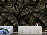 Floral Full-Wall Print Non-Woven Photo Wallpaper Tropical Design For Office Or Bedroom "Banana Leaves"