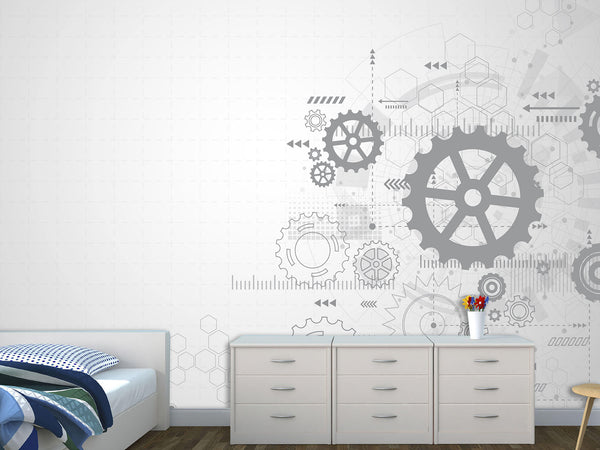 Peel and Stick Vinyl Wallpaper Schematic Gear Mechanism Design for Office Accent Wall Mural