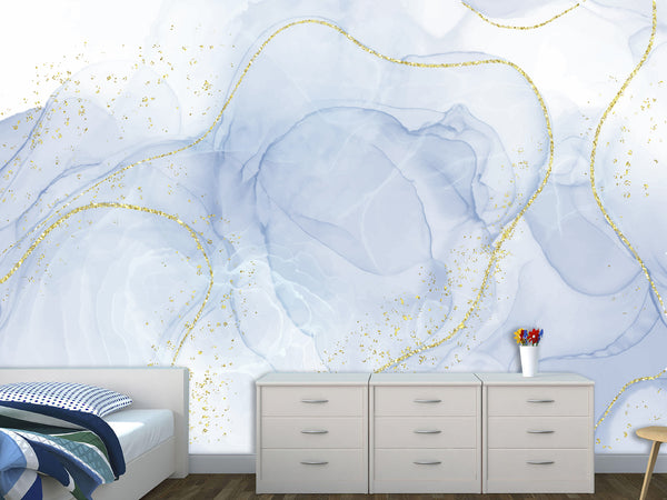3D Self-Adhesive Wallpaper With Art Print For Office Area, Abstract “White And Blue Abstraction For Comfort”