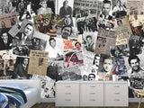 Traditional Mural Wallpaper for Gym, Office, or Lounge – "Gangster Poster Collage", Vintage Wallpaper Featuring Crime Bosses