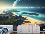 Fantastic Non-Woven Wall Murals “View of an Incredible Planet from the Beach” – Perfect for Bedroom or Living Room Design