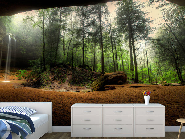 Non-Woven Mural Wallpaper Mural For Home, Office, Or Apartment Interior Decor - Art Cave View Of A Foggy Forest