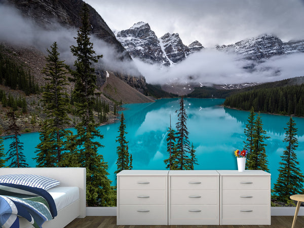 Full Wall Traditional Wallpaper "Forest And Blue Lake" – Nature Wall Mural Design For Bedroom Or Lounge