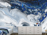 Art Print Design Non-Woven Wallpaper For Living Room, Relax Zone, Bedroom Abstraction "Blue Marble Waves"