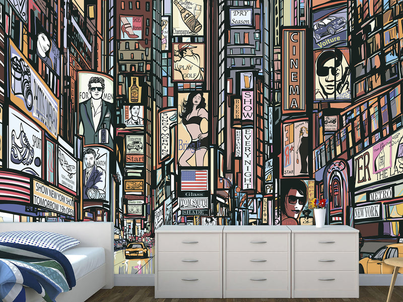 Comic Style Accent Wall Self-adhesive Photo Wallpaper 3D Wallpaper for Bedroom Ready with “New York” Design🌆