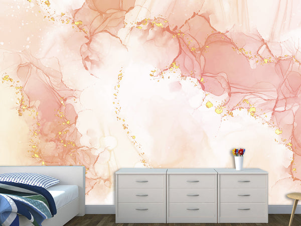 Non-Woven Photo Wallpaper For Bedroom, Living Room, Art Design “Rosea With Golden Abstraction”