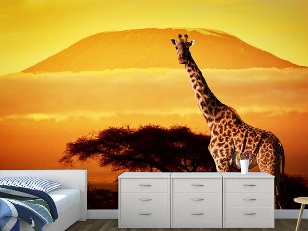 Self-Adhesive Artistic Wallpaper "Giraffe in Africa" – Custom Wall Decor for Living Room or Study