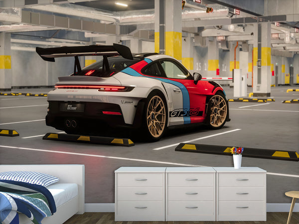 Non-Woven Wallpaper Mural Full Wall Mural – Porsche GT3 RS Sports Car Wallpaper For Gym Or Office Decor