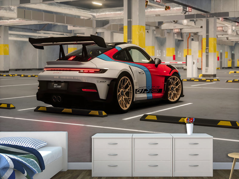 Non-Woven Wallpaper Mural Full Wall Mural – Porsche GT3 RS Sports Car Wallpaper For Gym Or Office Decor