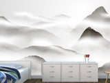 Natural Wall Mural, Calm Tones for Hall or Living Room, Non-Woven Full Wall Mural "Silhouettes of Mountains in Clouds" 🌄
