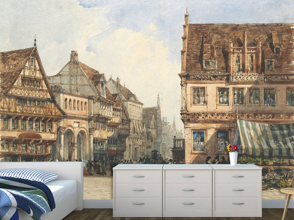 Self-Adhesive Wall Mural Full Wall Accent Wallpaper for Living Room or Bedroom Design William Wyld – A Street In Hanover, Germany