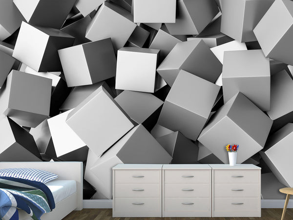 Peel and Stik Mural Wall Mural "Gray cubes" – Decor For Kid's Room Playroom