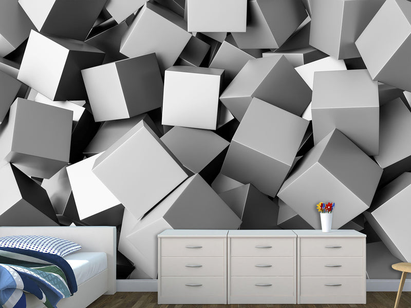 Peel and Stik Mural Wall Mural "Gray cubes" – Decor For Kid's Room Playroom