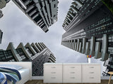 Urban Style Peel and Stick Full-Wall Wallpaper Looking Up at Skyscrapers Design for Living Room or Office