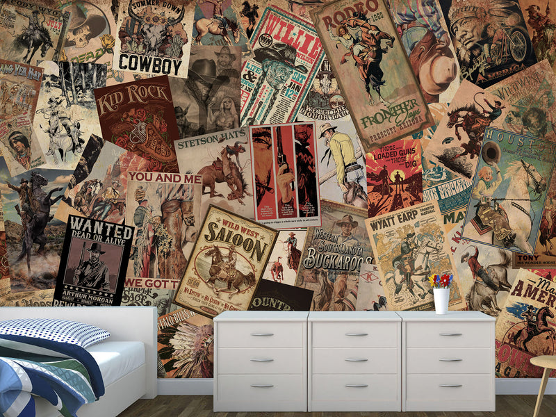 Unique Design Traditional Wall Murals Decor For Office, Bedroom, Living Room Vintage Collage "Wild West"🤠📰