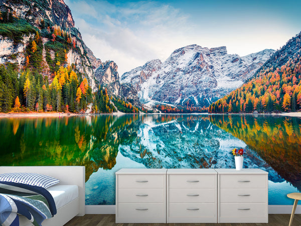 Non-Woven 3D Full Wall Wallpaper Lake Brais in Spain for Bedroom, Living Room, Reception