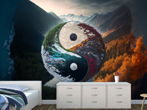 Peel and Stick Mural Full Wall Wallpaper Print For Office, Bedroom, Living Room, Lounge Area "Yin And Yang"