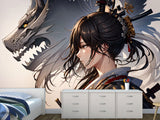 Traditional Anime-Style Wall Mural – "Samurai Girl" for Office or Living Room, Non-Woven Wallpaper