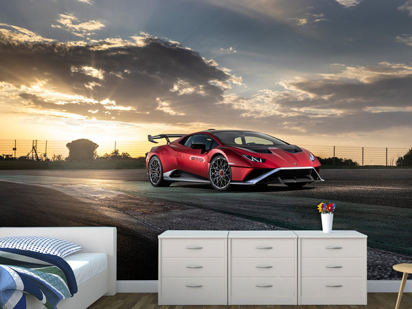 Non-Woven Mural Wallpaper For Gym Or Room – "Sports Car: Power And Nature", Decor For Bedroom