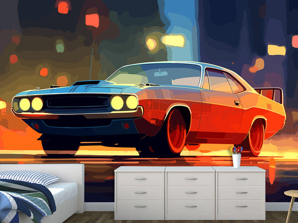 Full-Size Traditional Wallpaper Mural Car Comic Style Wallpaper – Cartoon Car Print For Living Room Or Bedroom