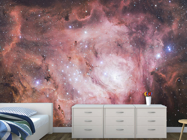 Non-Wowen Wall Mural Bedroom Wall Mural – "Stars In Purple Mist" Dreamy Galaxy Design