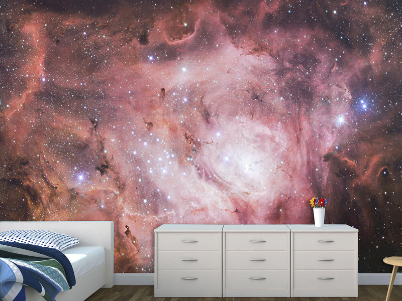 Non-Wowen Wall Mural Bedroom Wall Mural – "Stars In Purple Mist" Dreamy Galaxy Design